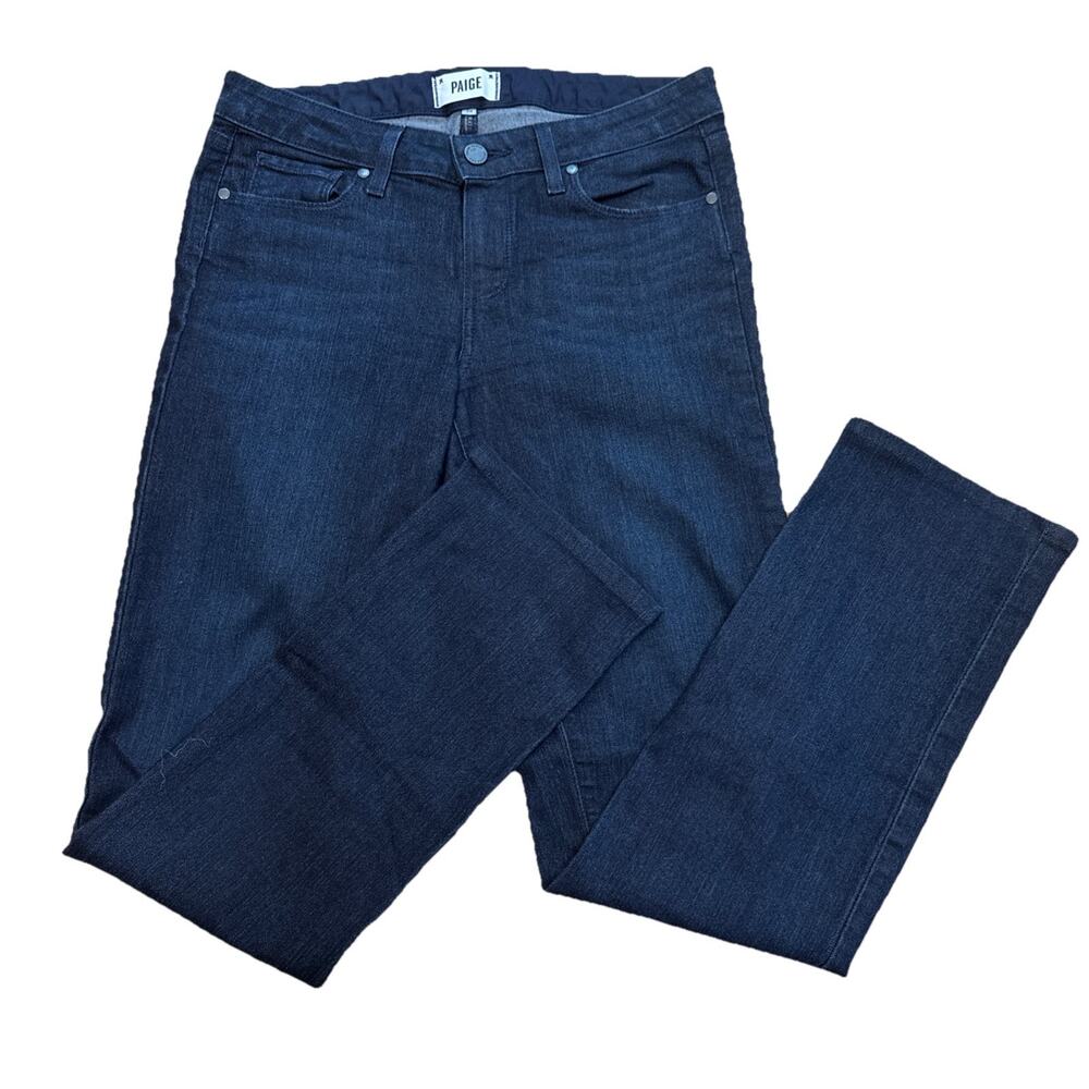 PAIGE Skyline Straight Jeans Dark Indigo Blue Stretch Denim Womens 28